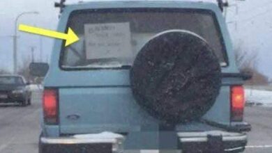 Frustrated mom stuck behind slow car: Then sees note in the back window that changes everything. See it below!