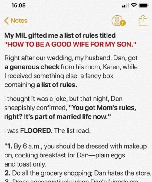 My MIL Gifted Me a Set of Rules Titled ‘How to Be a Good Wife for My Son’ for Our Wedding, While My Husband Got a Check